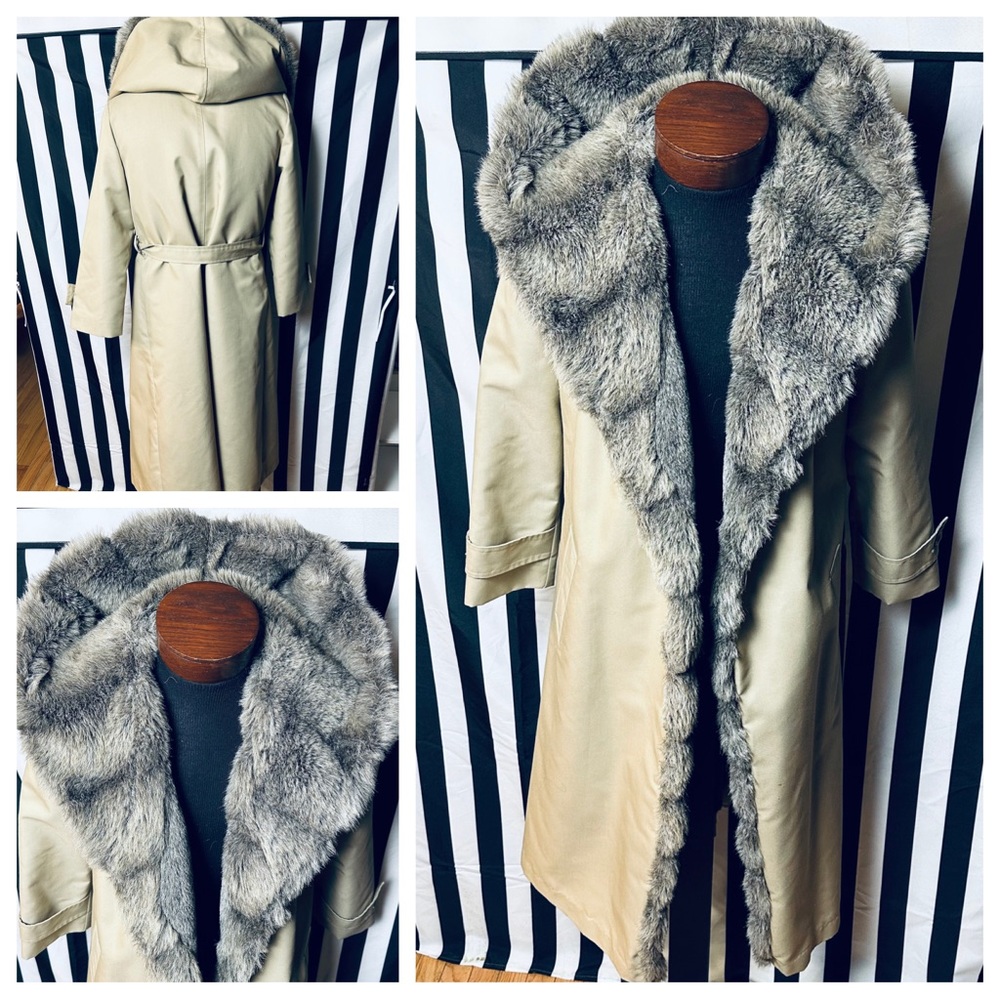 Luxurious Faux Fur Trim Tan Trench Coat